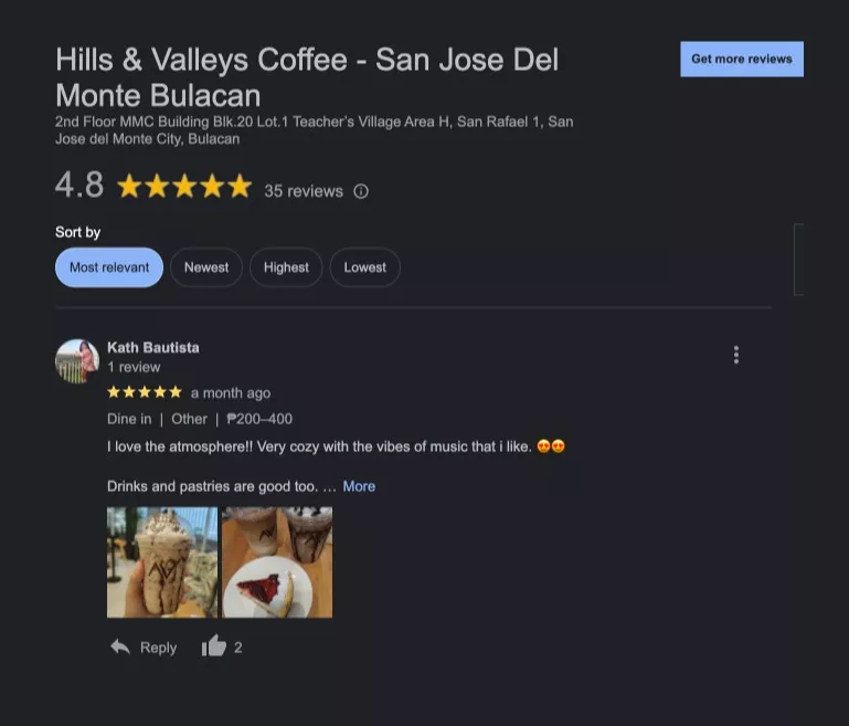 customer reviews google my business hills and valleys