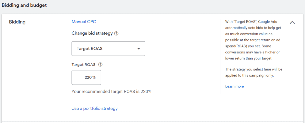 set up target roas