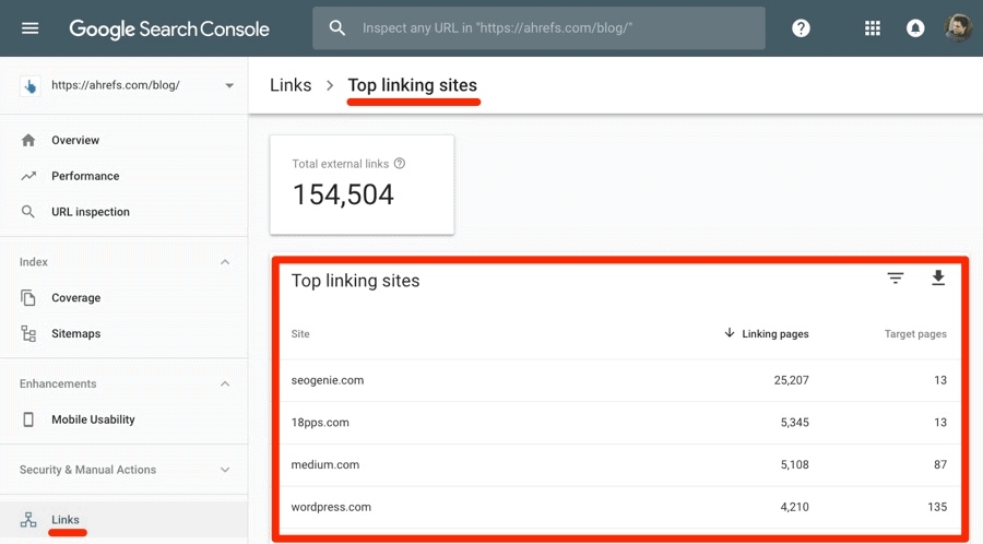 google search console tracking backlinks