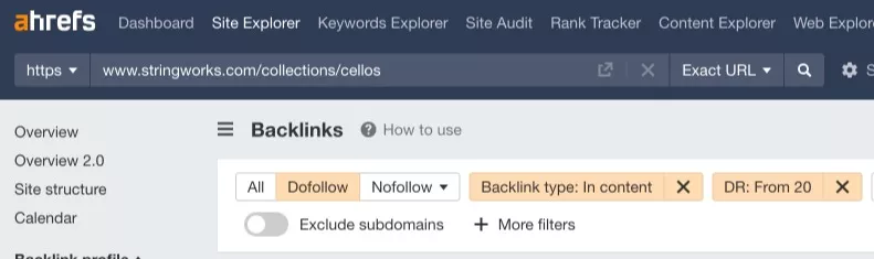 filtered backlinks of ahrefs competing pages