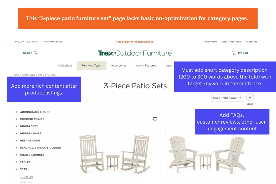 3-piece patio furniture set on page SEO tips